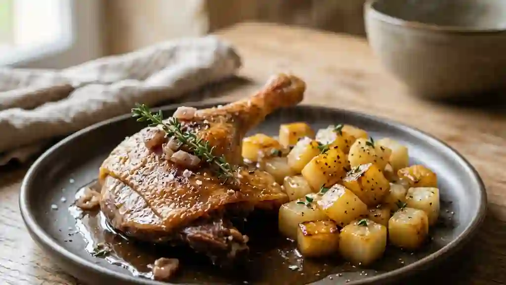 Cuisse de canard fondante et navets sautés - Photo de présentation