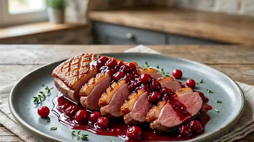 Magret de canard rôti aux airelles acidulées - Photo de présentation