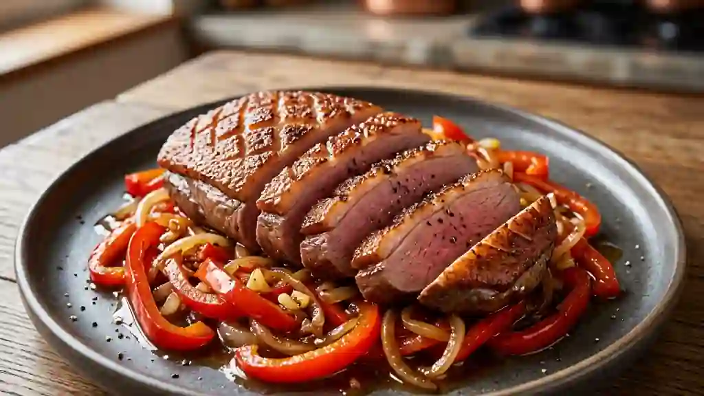 Canard laqué au miel et poivrons croquants - Photo de présentation