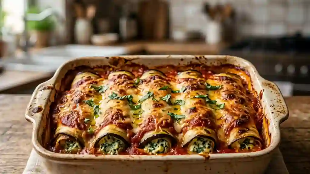Cannelloni d'aubergine fondants ricotta-épinards - Photo de présentation