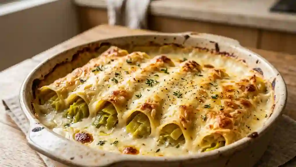 Cannelloni fondants à la crème de poireaux - Photo de présentation