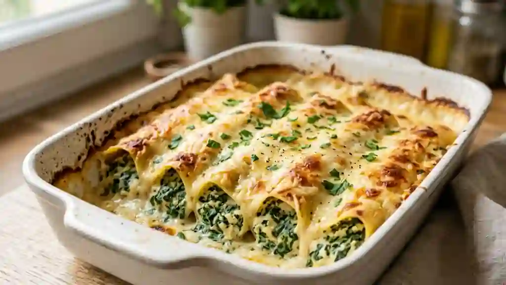 Cannelloni fondants ricotta et épinards frais - Photo de présentation