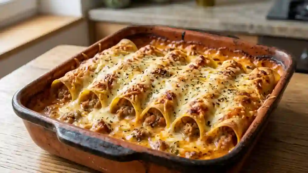 Cannellonis gratinés à la chair à saucisse - Photo de présentation