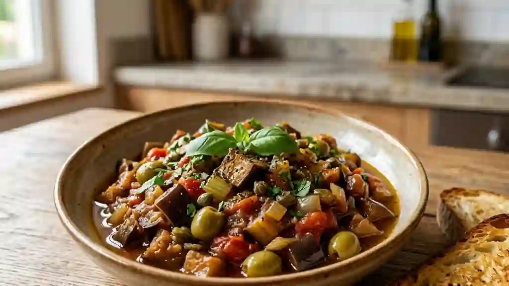 Caponata d'aubergines aigre-douce et fondante - Photo de présentation