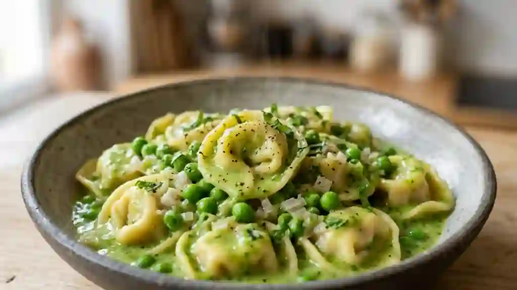 Cappelletti au jambon, crème onctueuse de pois - Photo de présentation