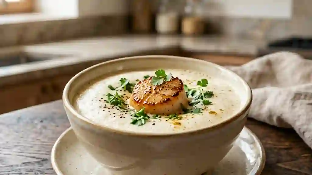 Cappuccino de Saint-Jacques au curry soyeux - Photo de présentation