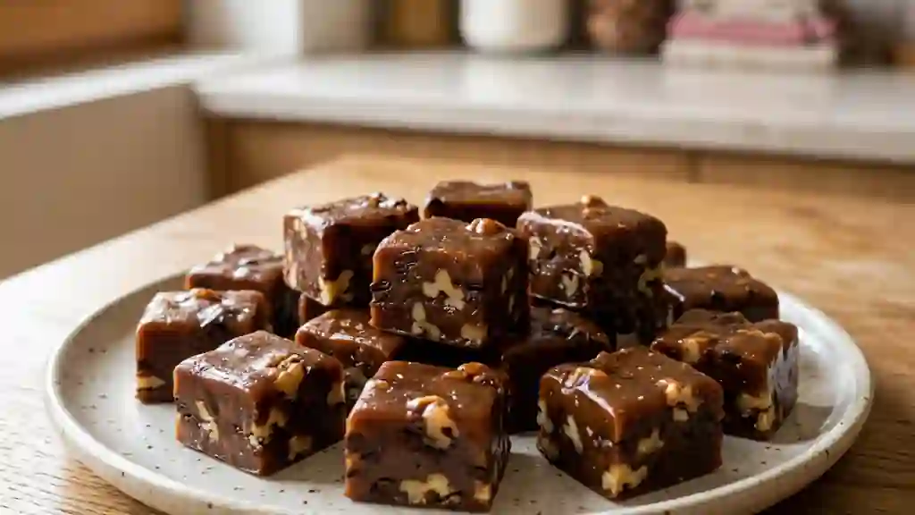 Caramels fondants au chocolat et noix - Photo de présentation