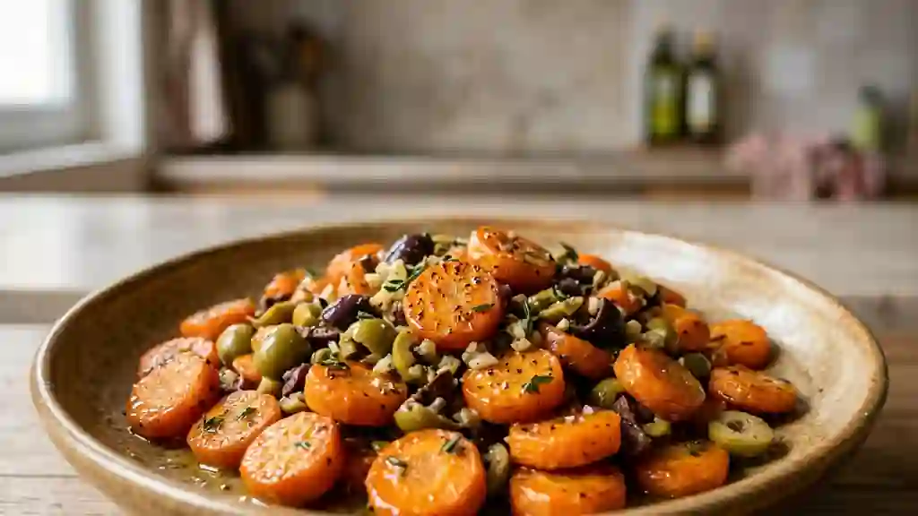 Carottes braisées fondantes au duo d'olives - Photo de présentation