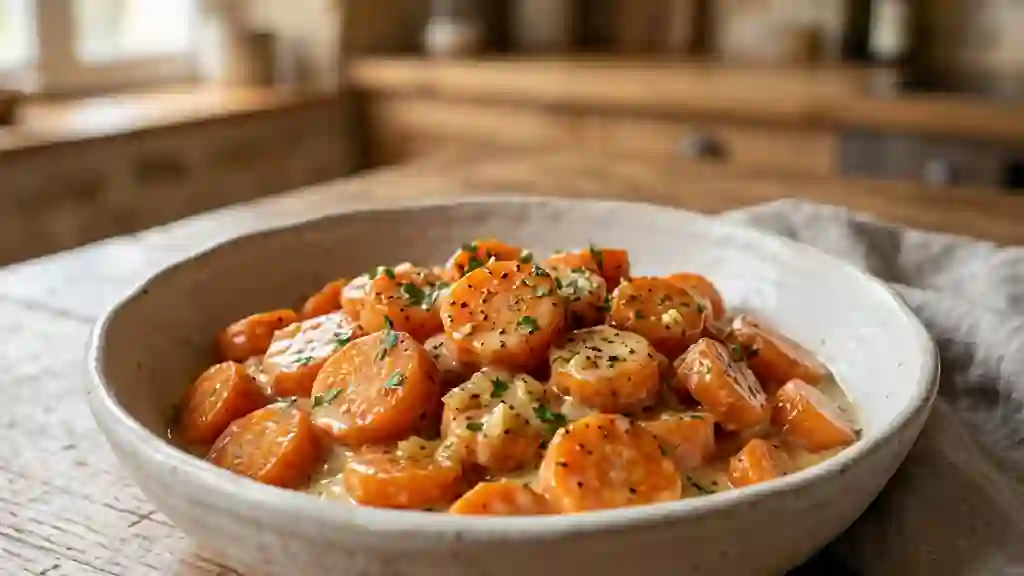 Carottes fondantes à la crème d'ail soyeuse - Photo de présentation