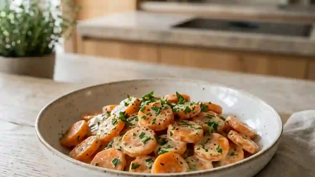 Carottes fondantes à la crème et persil frais - Photo de présentation