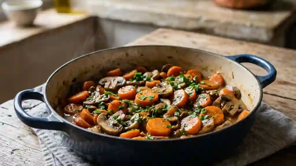 Carottes et champignons braisés en cocotte - Photo de présentation