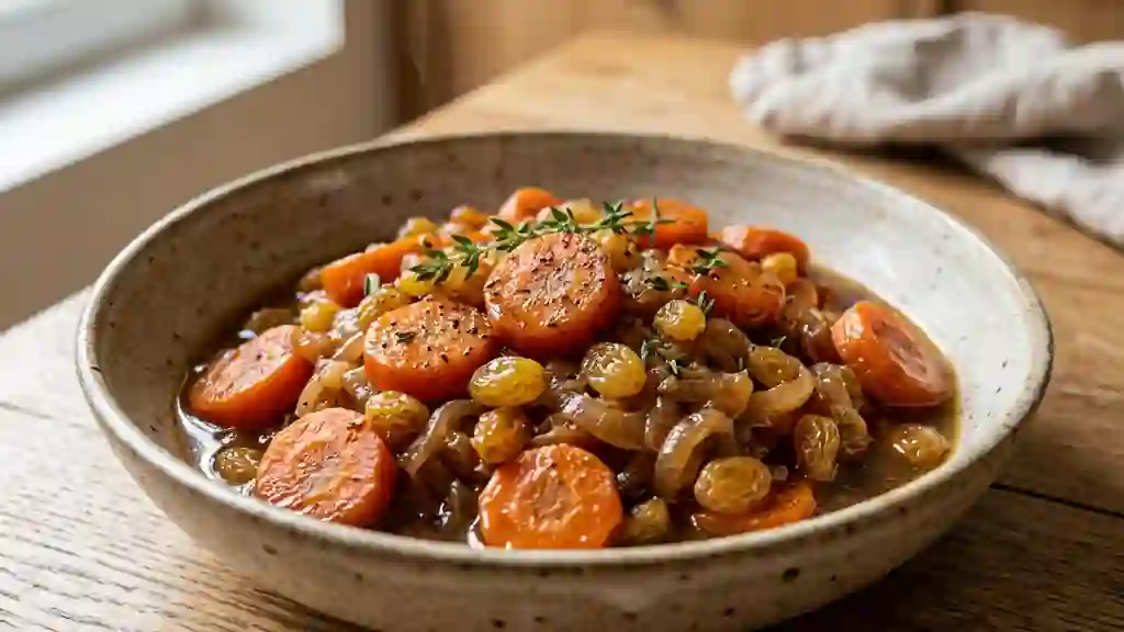 Carottes fondantes au vin blanc et raisins - Photo de présentation