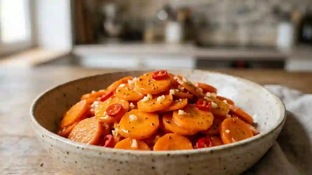 Carottes croquantes au miel et piment - Photo de présentation