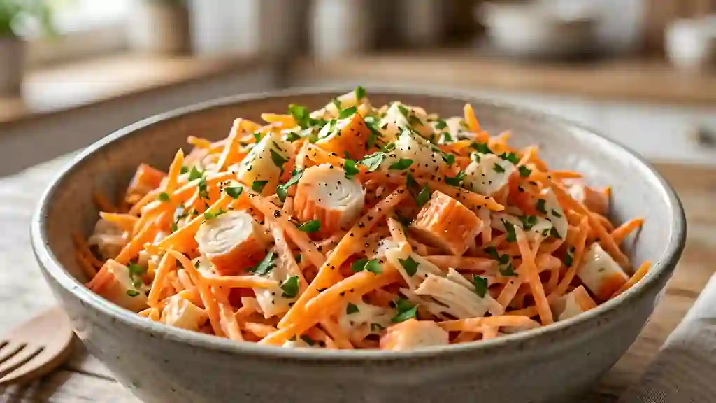 Carottes râpées au surimi et mayonnaise citronnée - Photo de présentation