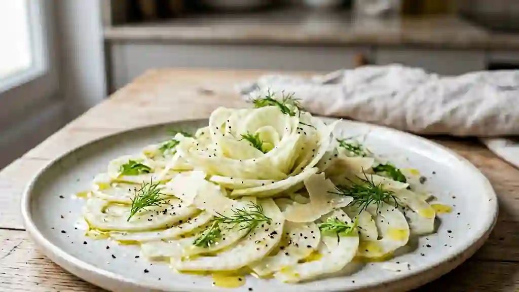 Carpaccio de fenouil croquant au parmesan - Photo de présentation