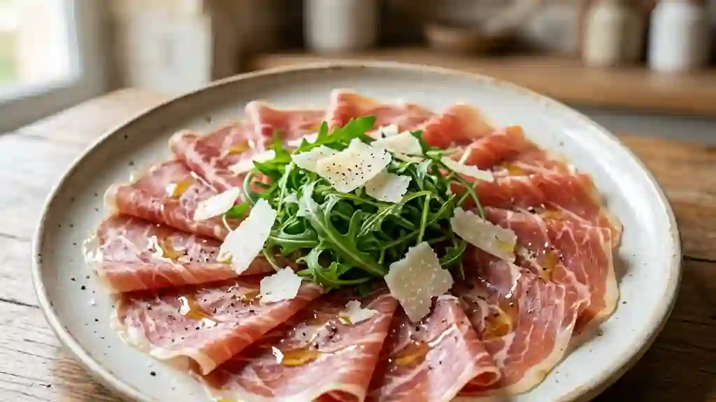 Carpaccio de Parme, parmesan et roquette - Photo de présentation