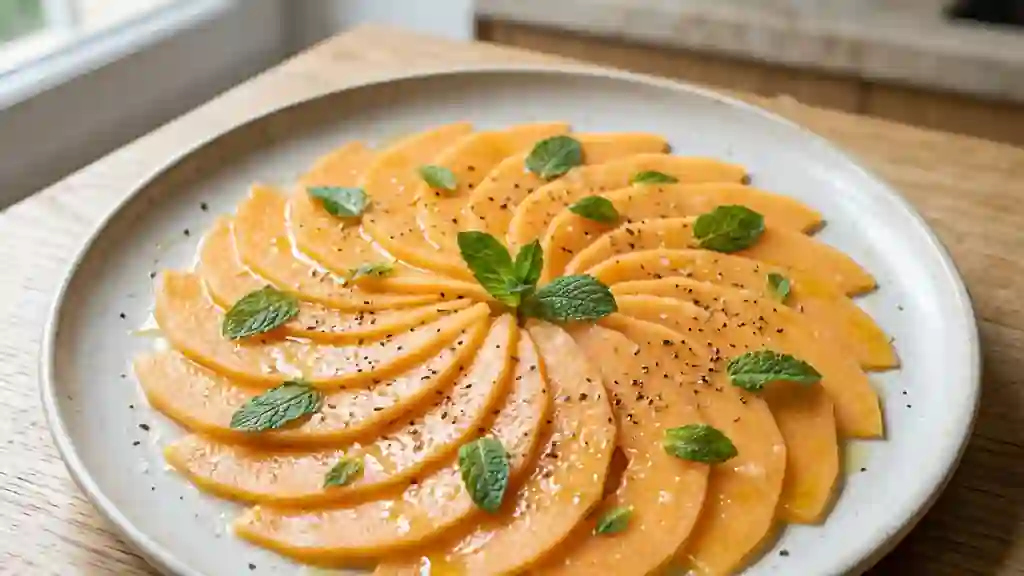 Carpaccio de melon fondant et menthe fraîche - Photo de présentation