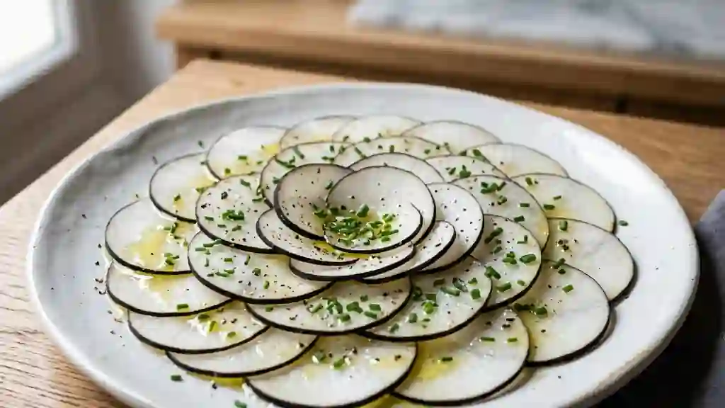Carpaccio de radis noir croquant et acidulé - Photo de présentation