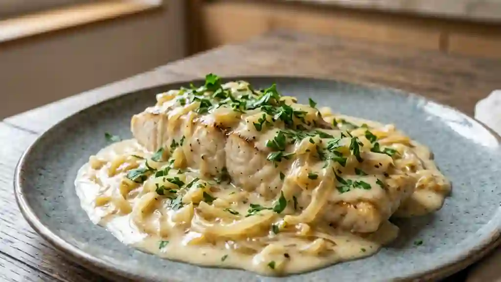 Carpe à l'alsacienne, crème et oignons fondants - Photo de présentation