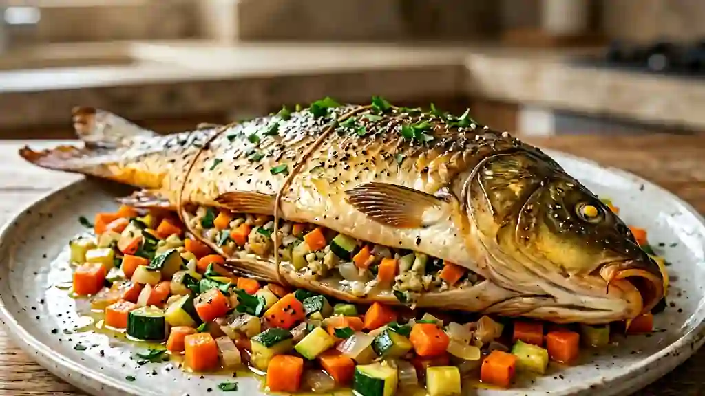 Carpe farcie fondante et ses petits légumes - Photo de présentation