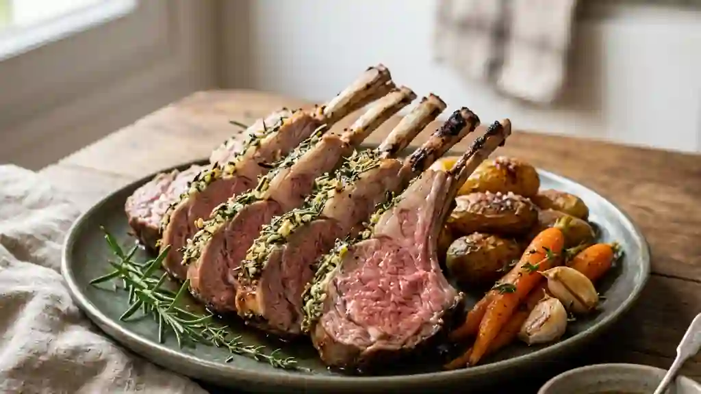 Carré d'agneau en croûte d'herbes fraîches - Photo de présentation