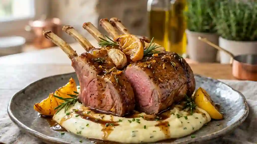 Carré d’agneau rôti au jus d'agrumes acidulé - Photo de présentation