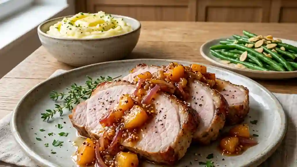 Carré de porc rôti et son chutney de pêches - Photo de présentation