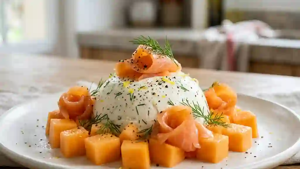 Dôme onctueux de melon au saumon fumé - Photo de présentation