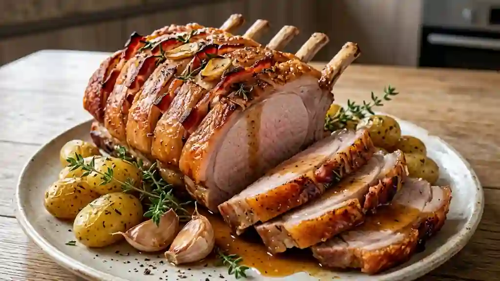 Carré de porc rôti, lardé et juteux - Photo de présentation