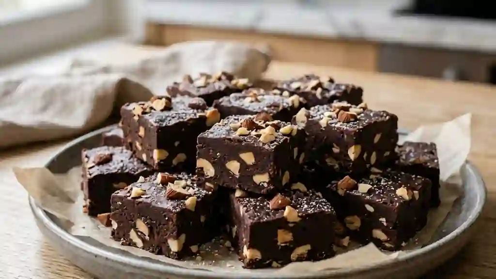 Carrés fondants au chocolat noir et amandes - Photo de présentation