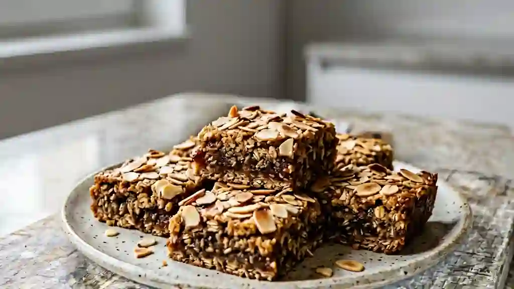 Carrés fondants aux dattes et amandes grillées - Photo de présentation