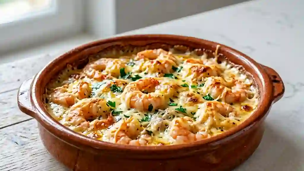 Cassolette de crevettes fondante et gratinée - Photo de présentation