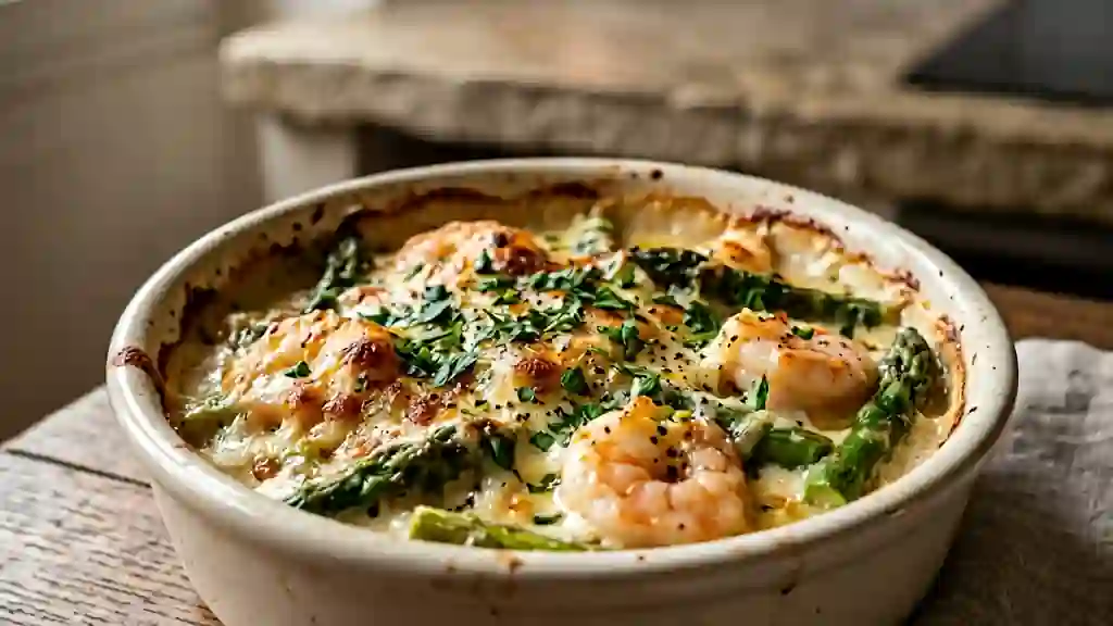 Cassolette de scampis crémeuse aux asperges - Photo de présentation