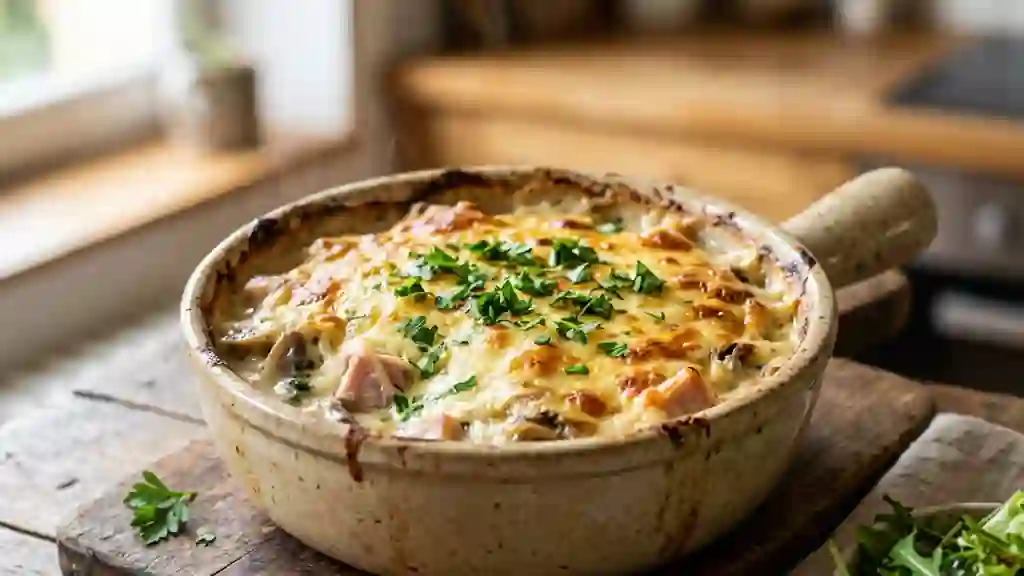 Cassolette fondante jambon-champignons - Photo de présentation