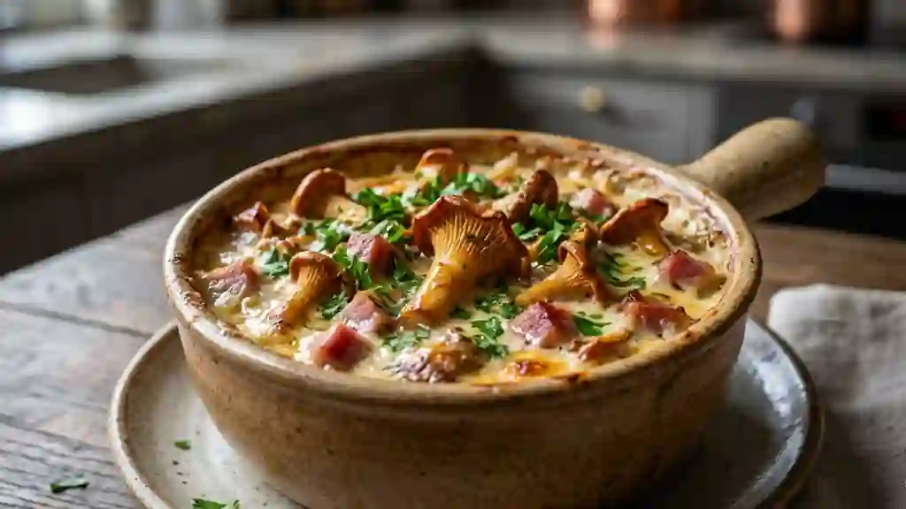 Cassolettes fondantes de girolles et jambon fumé - Photo de présentation