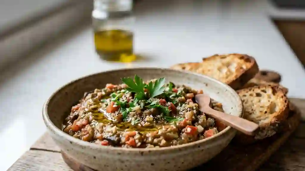 Caviar d'aubergine fondant à la tomate - Photo de présentation