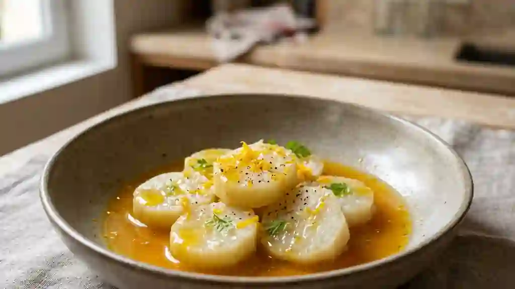 Céleri Fondant au Bouillon d'Agrumes Acidulé - Photo de présentation
