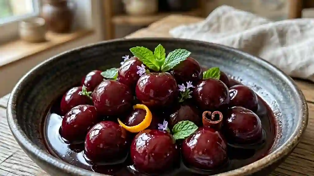 Cerises pochées au vin rouge et épices - Photo de présentation
