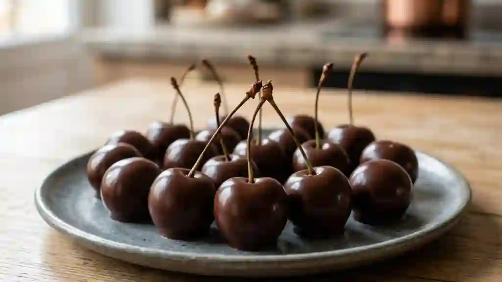 Cerises givrées au chocolat noir - Photo de présentation