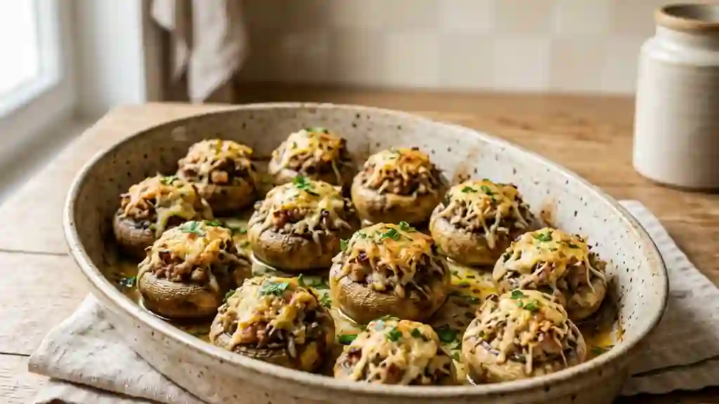 Champignons farcis rôtis et gratinés - Photo de présentation