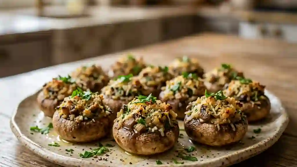 Champignons rôtis, farce ailée et persillée - Photo de présentation