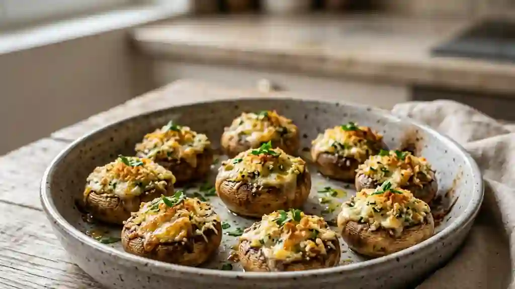Champignons rôtis au fromage et ail fondant - Photo de présentation