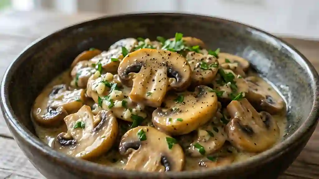 Champignons fondants à la crème persillée - Photo de présentation