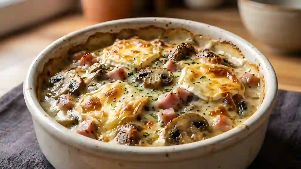 Champignons gratinés au chèvre fondant et jambon - Photo de présentation