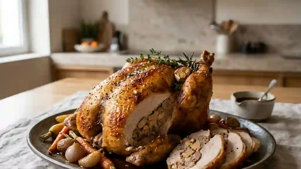 Chapon Croustillant Farce Onctueuse au Foie Gras - Photo de présentation