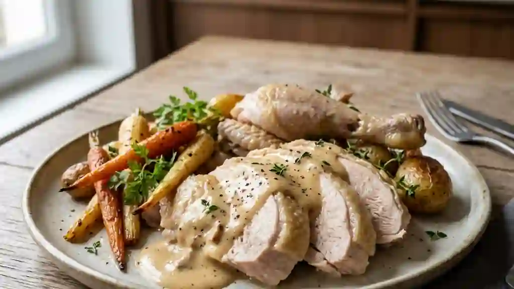 Chapon fondant et sa crème de foie gras - Photo de présentation