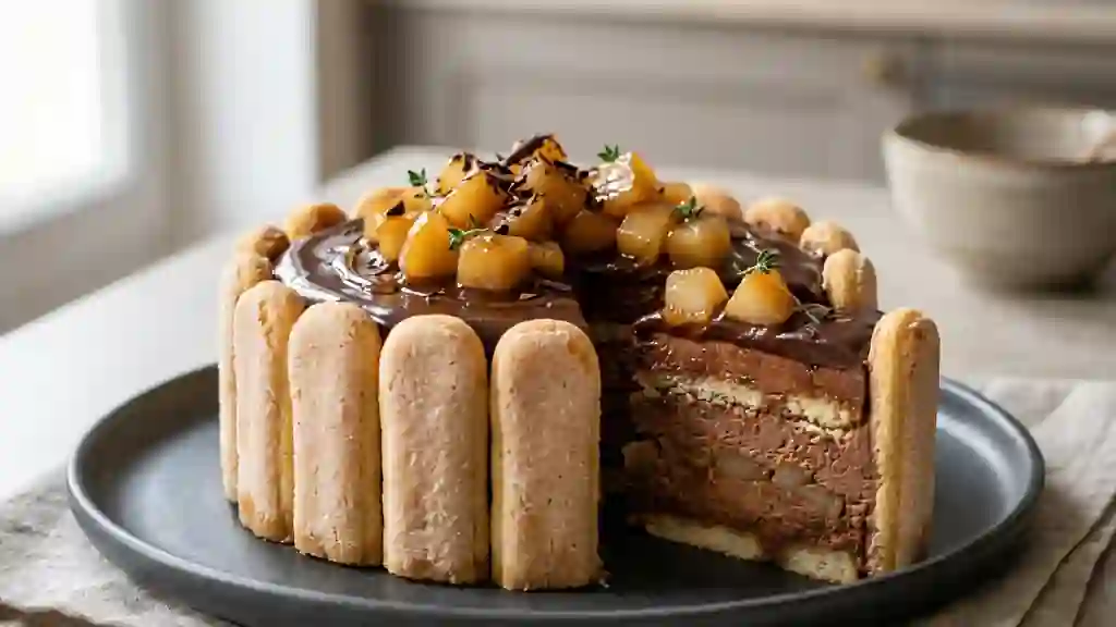 Charlotte chocolat et poires fondantes au miel - Photo de présentation