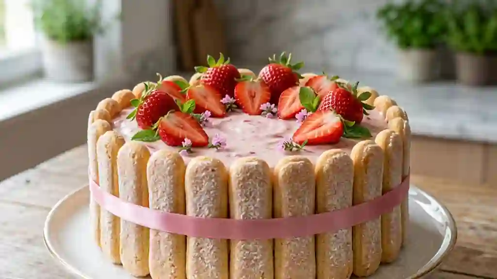 Charlotte aux fraises, mousse légère et fruitée - Photo de présentation