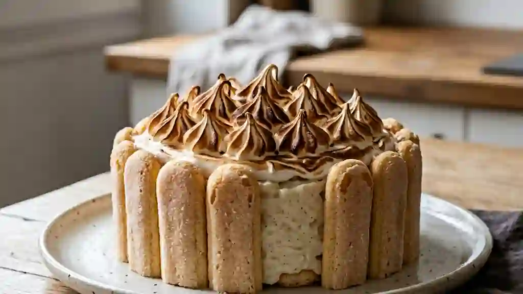 Charlotte de riz au lait vanillé et meringue - Photo de présentation