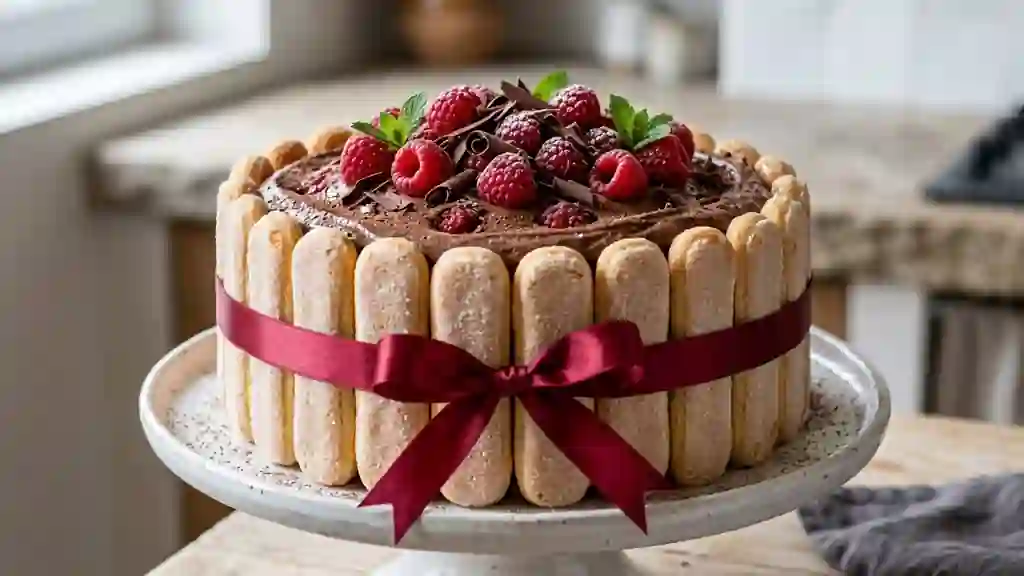 Charlotte fondante chocolat et framboises - Photo de présentation